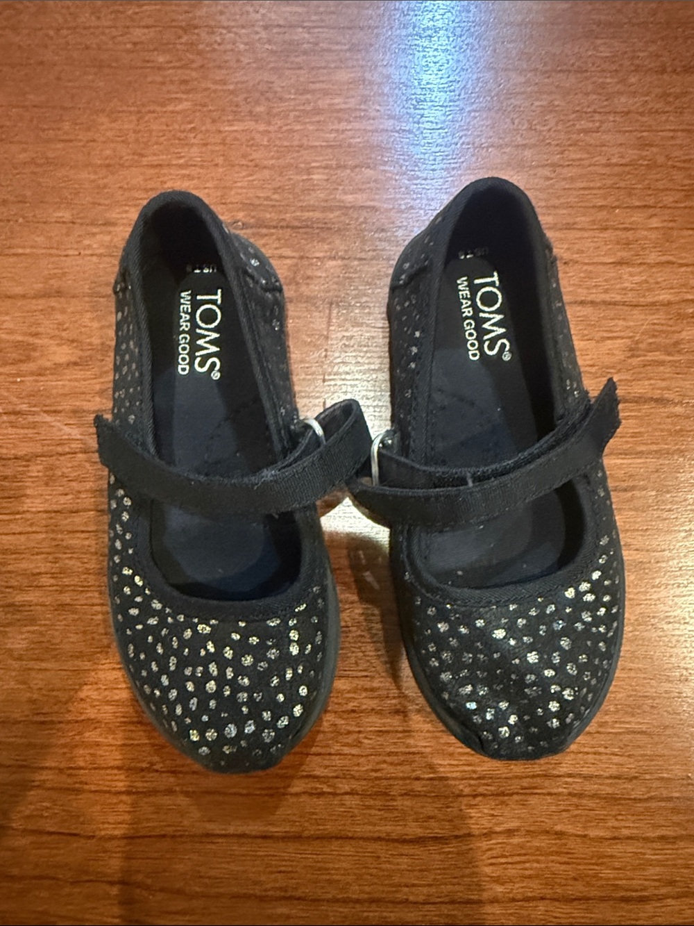 TOMS Kids Black Mary Jane Shoes with Silver Dot Accents
